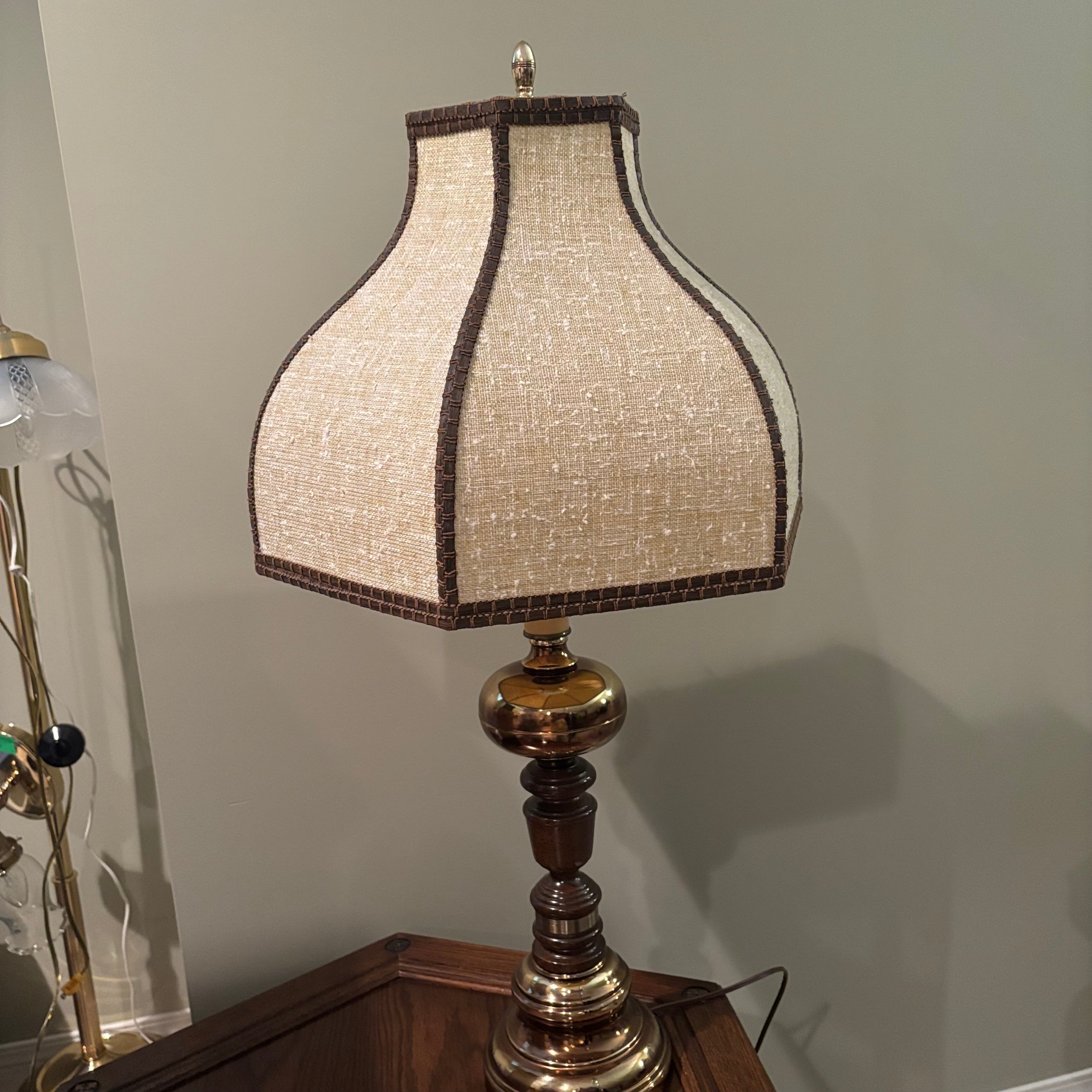 E850 33” tall vintage lamp with wood and brass base