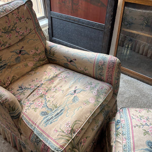 VINTAGE PARLOR CHAIR AND OTTOMAN WITH DOWN FILLED CUSHIONS - P235