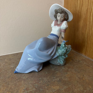 B418 Nao Lladro Girl Figurine Listening to Birds Song (6.5” tall)