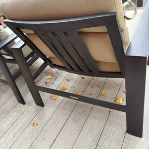 Set of 2 Brown Jordan Parkway Cushion Lounge Chairs with Footstool and Covers - M309
