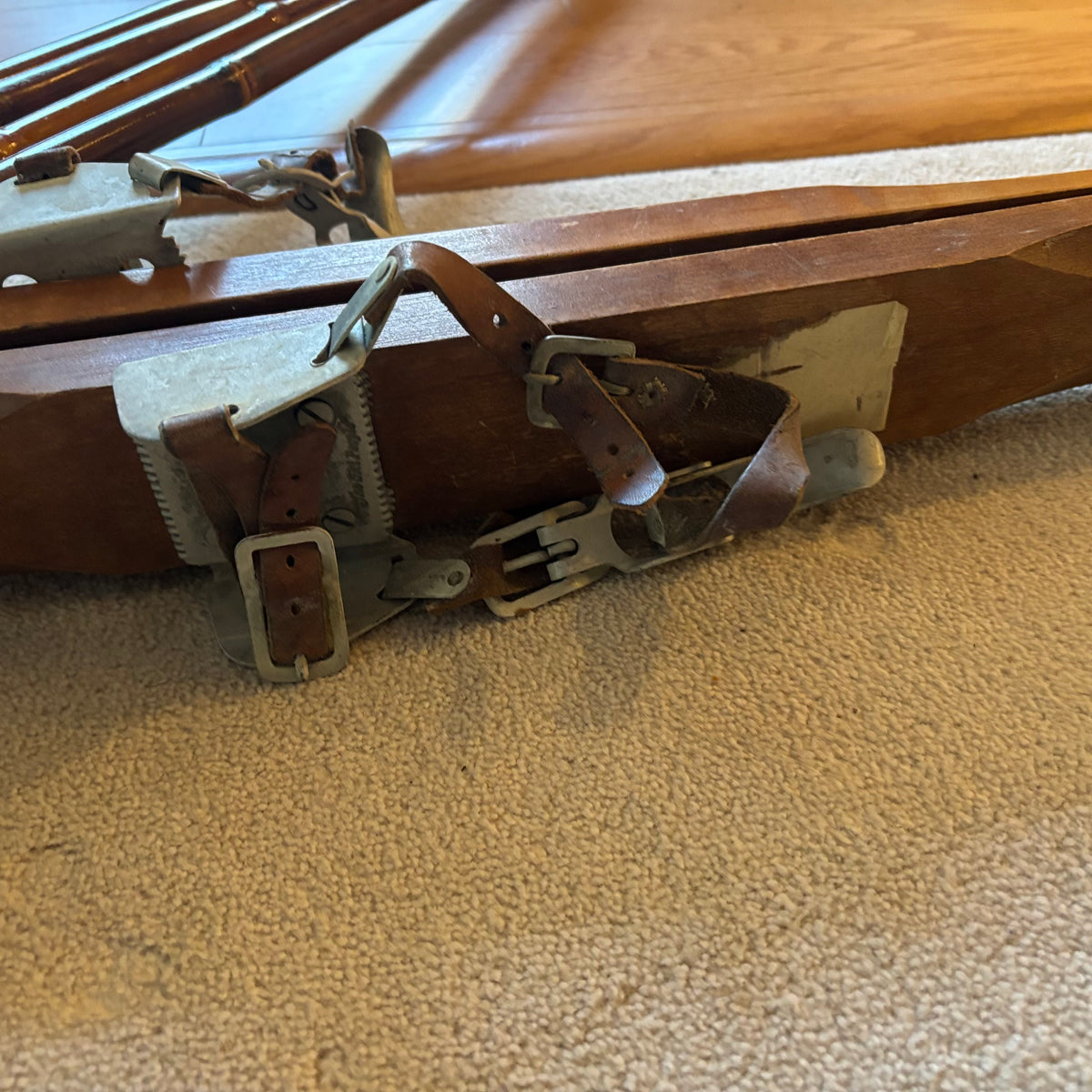 Y162 5 Ft Long antique wooden skis with poles