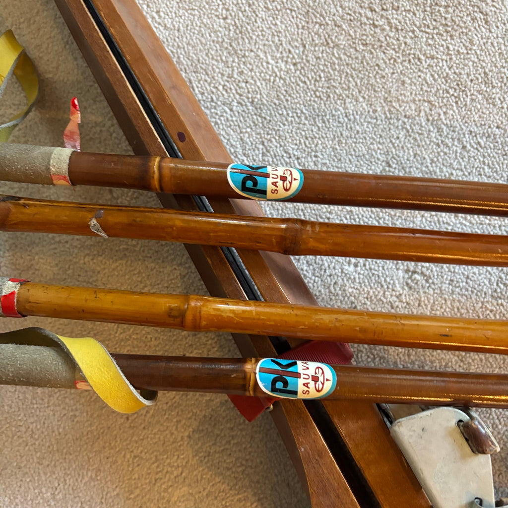 Y162 5 Ft Long antique wooden skis with poles