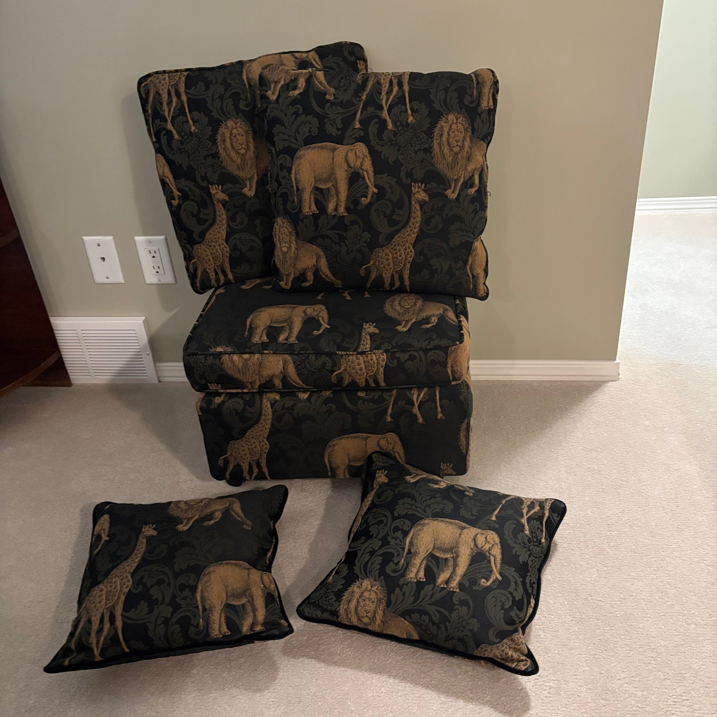 E856 Safari themed footstool and throw cushions