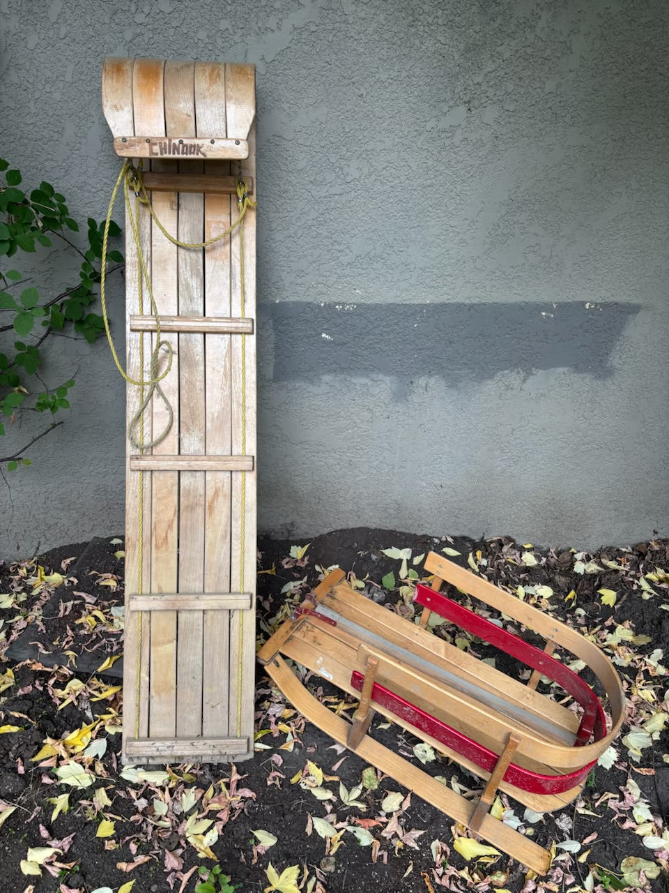 E320 2 vintage wooden sleds