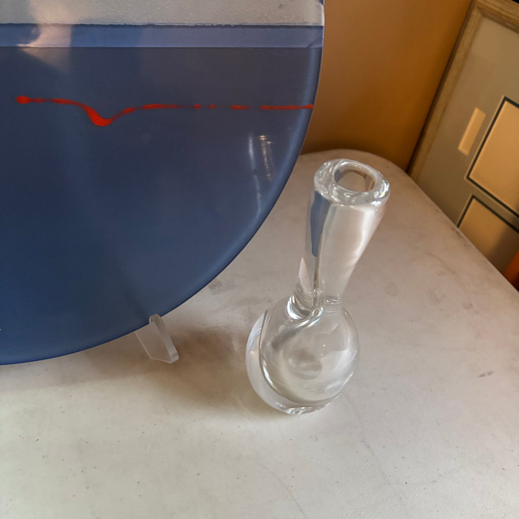 E109 Vintage Kosta Boda "Raindrop" or "Teardrop" clear crystal art glass vase and 18” Art glass plate