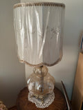F205C 40” Tall Vintage table lamp with peachy toned art glass base