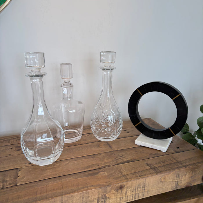 Glass Decanters and Marble Sculpture - L366