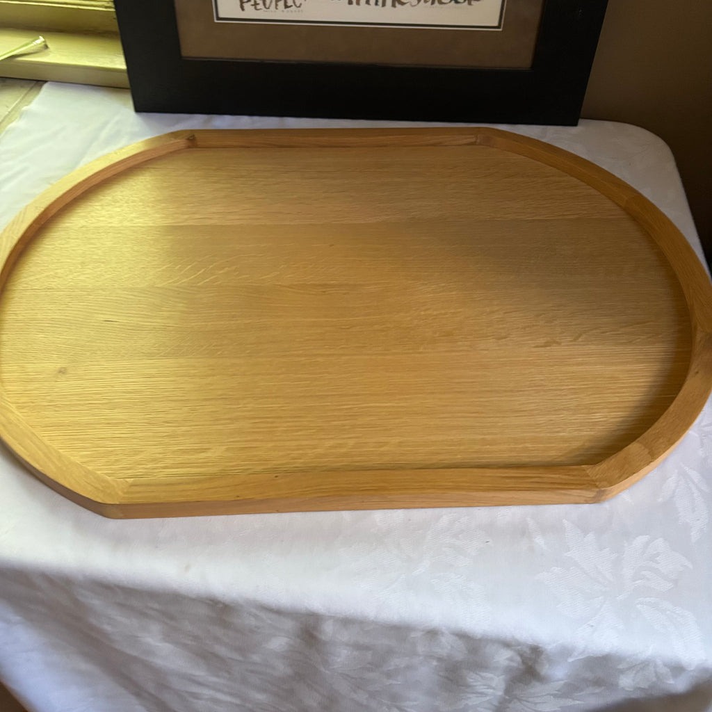 E159 Framed artwork and large wooden tray