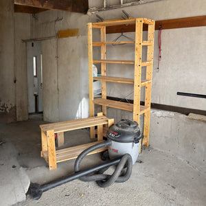 Two wooden shelves and shop vac - O444