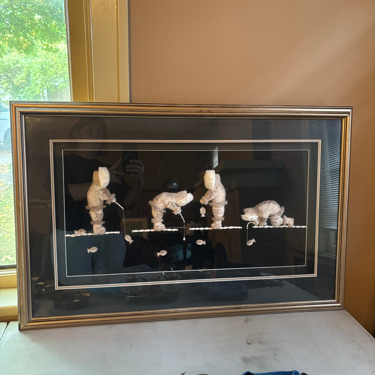 E107A 35” x 25” Vintage Tufted caribou hair artwork