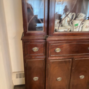 SOLID WOOD VINTAGE CHINA CABINET WITH HIDDEN SECRETARY DESK (CONTENTS NOT INCLUDED) - P136