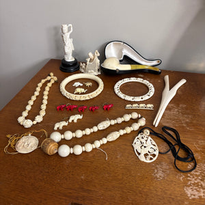 VINTAGE BONE/RESIN GROUPING (BRACELETS, PIPE AND MORE) - P344