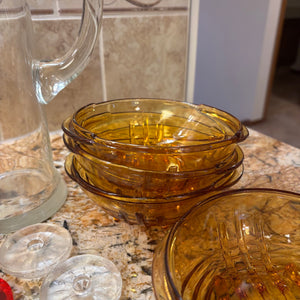 Mid Century Amber Glass Salad Set with Glass Fork&Spoon and More - M338