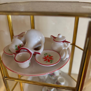 VINTAGE MINI TEACUP SETS WITH 2 DISPLAY GLASS CASES - P256