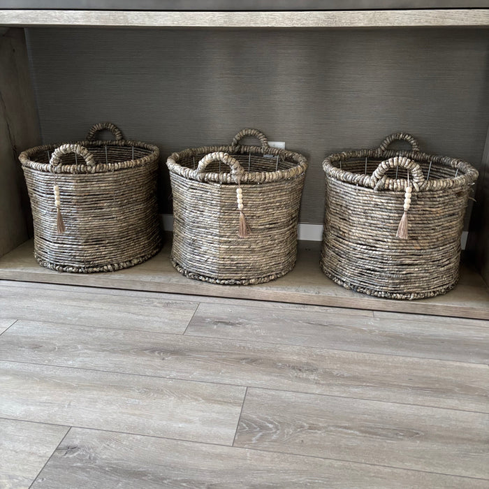Set of 3 14” Tall Baskets with Beaded Tassels - G319