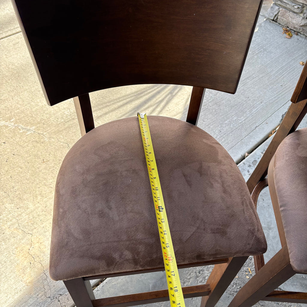 Y154 Set of 2 Countertop Height stools with brown microfibre seats