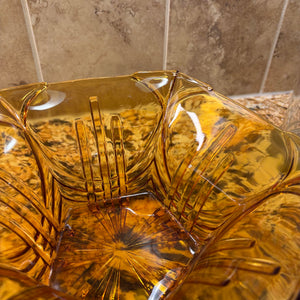 Mid Century Amber Glass Salad Set with Glass Fork&Spoon and More - M338