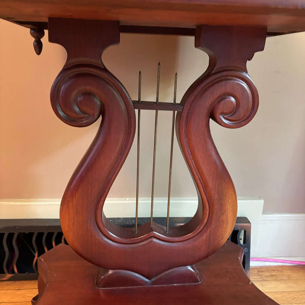 E102 Antique Solid wood accent table with marble top (28” x 17” x 14”)