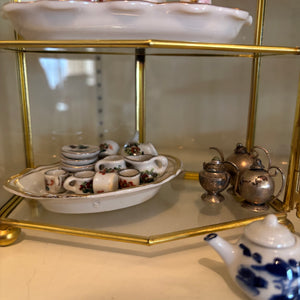 VINTAGE MINI TEACUP SETS WITH 2 DISPLAY GLASS CASES - P256