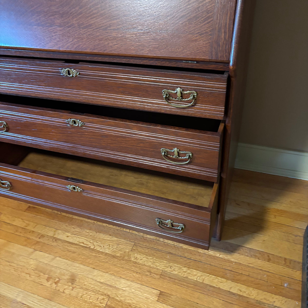 E124 Vintage solid wood secretary desk with upper cabinet (89" x 38" x 17.5")