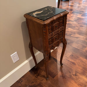 Antique Louis XV Style Nutwood Bedside Cabinet/Nightstand with Marble Top - M312