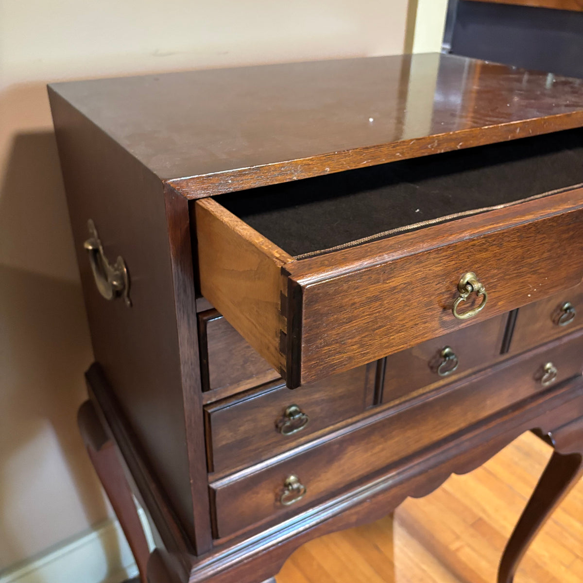 E103 Vintage Solid Wood Hickory chair company 3 drawer silverware chest (35” x 22” x 14”)