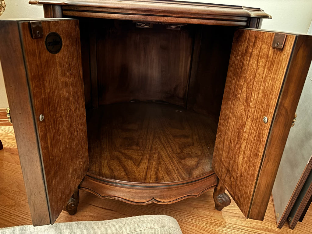 F207C Vintage solid wood round cabinet style side with Burled wood design on top