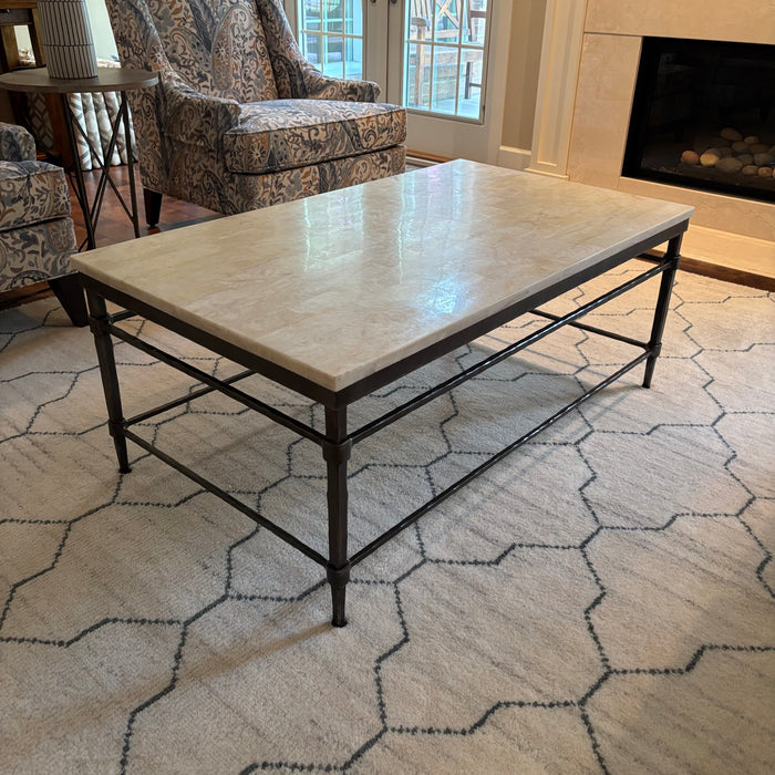 Modern Coffee Table with Wrought Iron Frame and Heavy Marble Top - M311