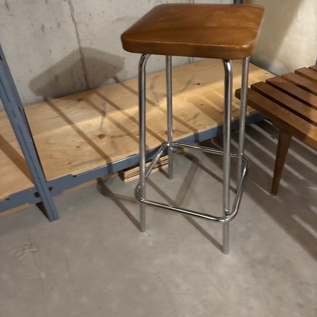 E862 Solid Wood MCM Coffee table and Vintage chrome stool