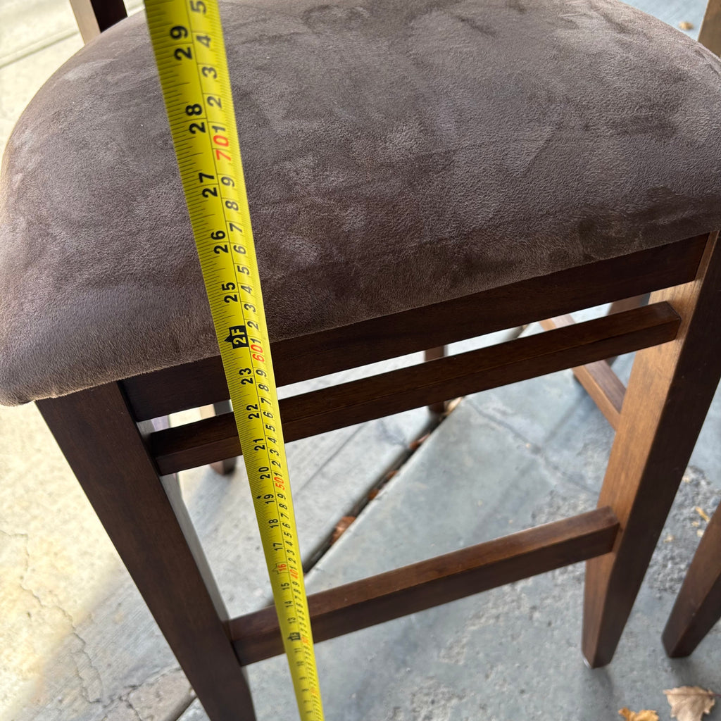 Y154 Set of 2 Countertop Height stools with brown microfibre seats