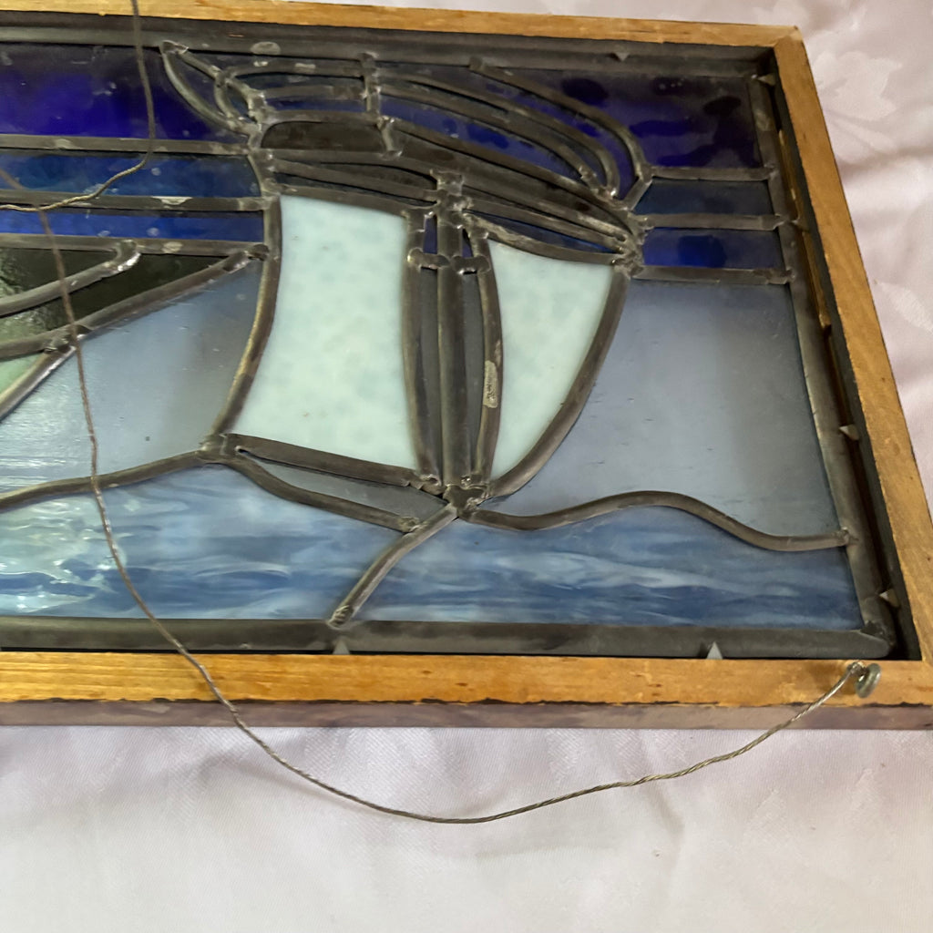 E112 Vintage stained glass window  (19” x 12.5”)