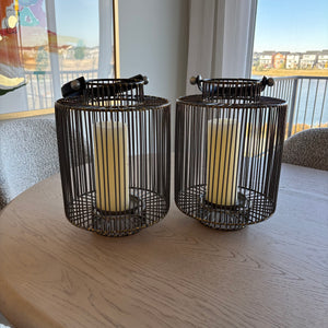 Set of 2 13.5” Tall Metal Candle Lanterns - G428
