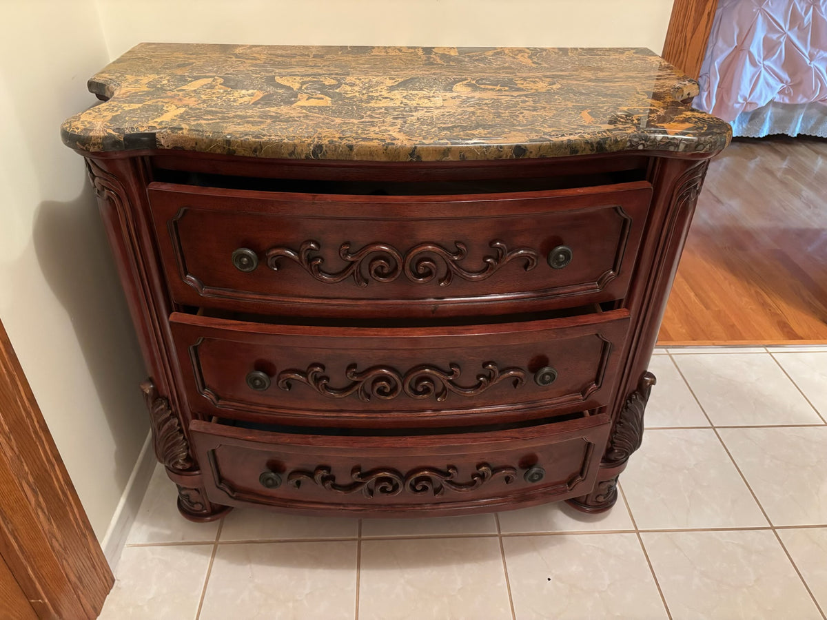 F210C Vintage Solid three drawer credenza/dresser with marble top