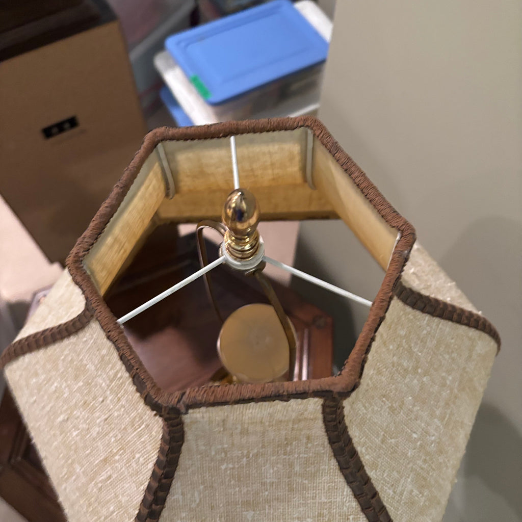 E850 33” tall vintage lamp with wood and brass base