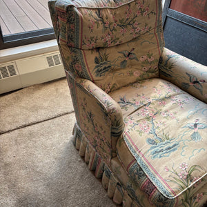 VINTAGE PARLOR CHAIR AND OTTOMAN WITH DOWN FILLED CUSHIONS - P235