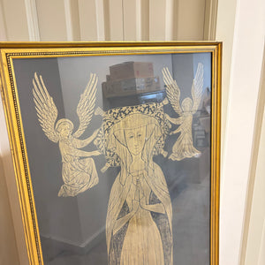 52" X 27.5" FRAMED MARGARET CHEYNE BRASS RUBBING - P175