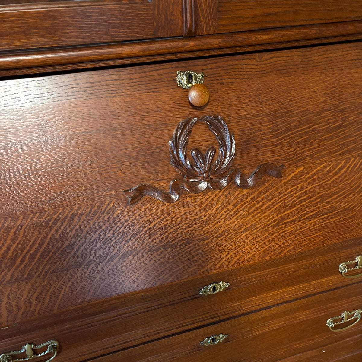 E124 Vintage solid wood secretary desk with upper cabinet (89" x 38" x 17.5")