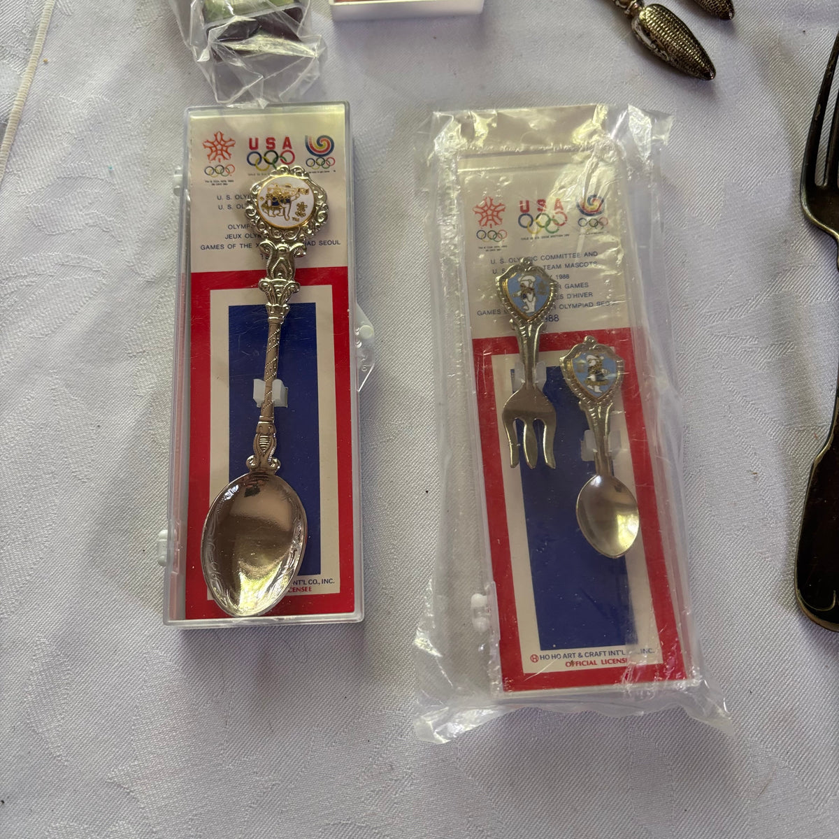 E155 Vintage silver collector spoons and more grouping