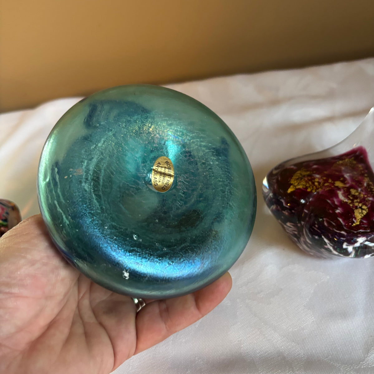 E111 Vintage signed Robert held art glass perfume bottle and more grouping