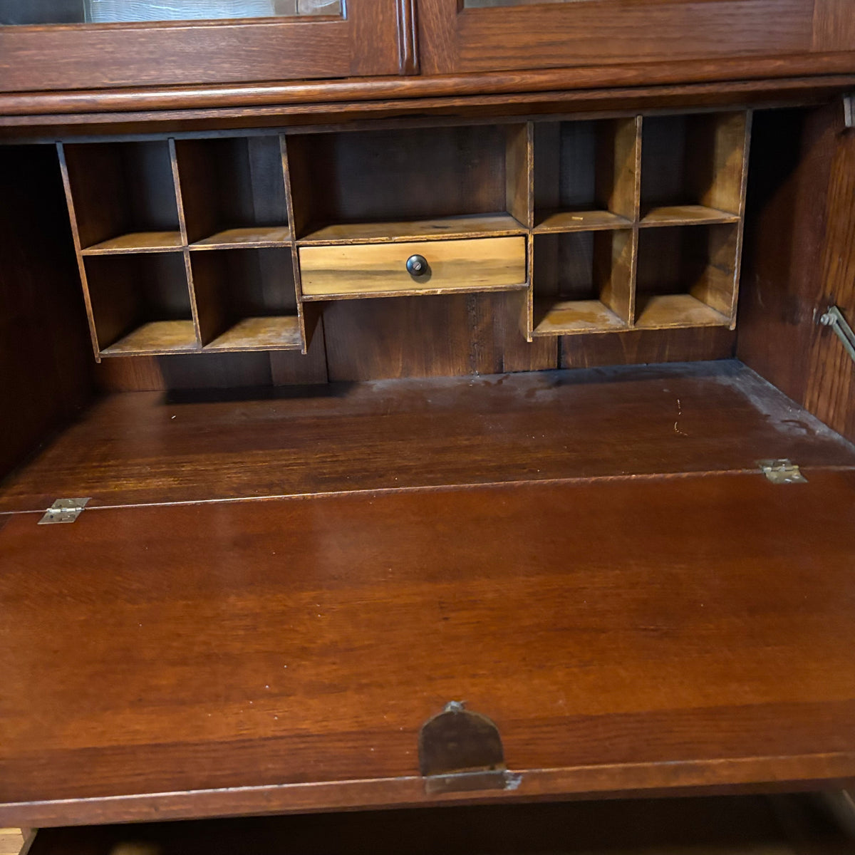 E124 Vintage solid wood secretary desk with upper cabinet (89" x 38" x 17.5")