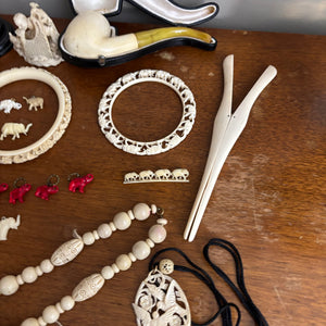 VINTAGE BONE/RESIN GROUPING (BRACELETS, PIPE AND MORE) - P344