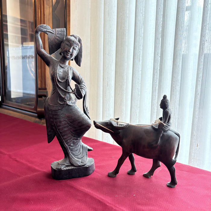 SET OF 2 VINTAGE ASIAN CARVED WOOD STATUES - P149