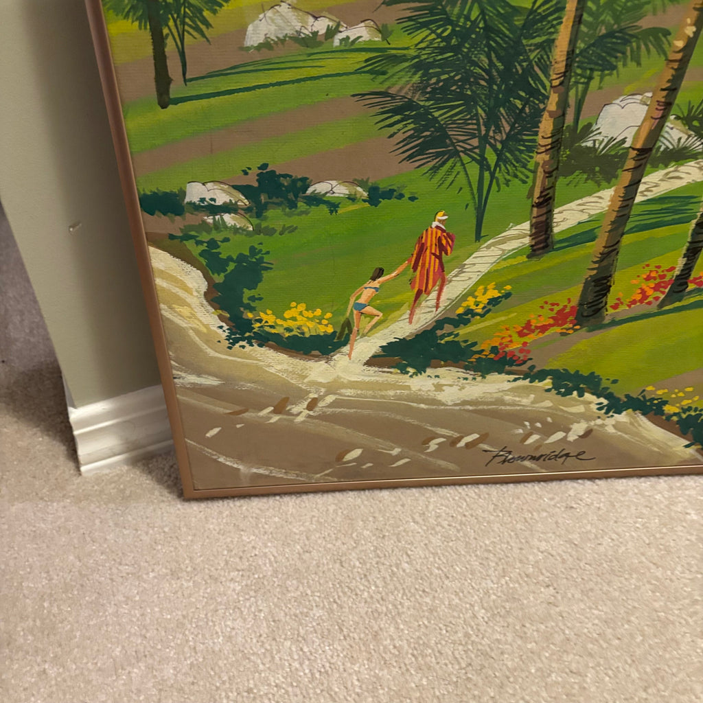 E860 Vintage grouping (tall concrete vase and artwork)