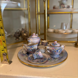 VINTAGE MINI TEACUP SETS WITH 2 DISPLAY GLASS CASES - P256