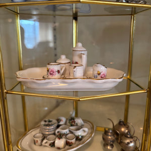 VINTAGE MINI TEACUP SETS WITH 2 DISPLAY GLASS CASES - P256