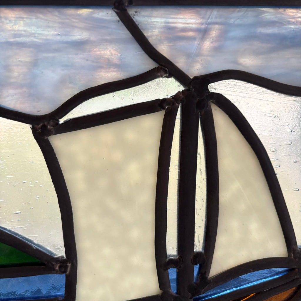 E112 Vintage stained glass window  (19” x 12.5”)