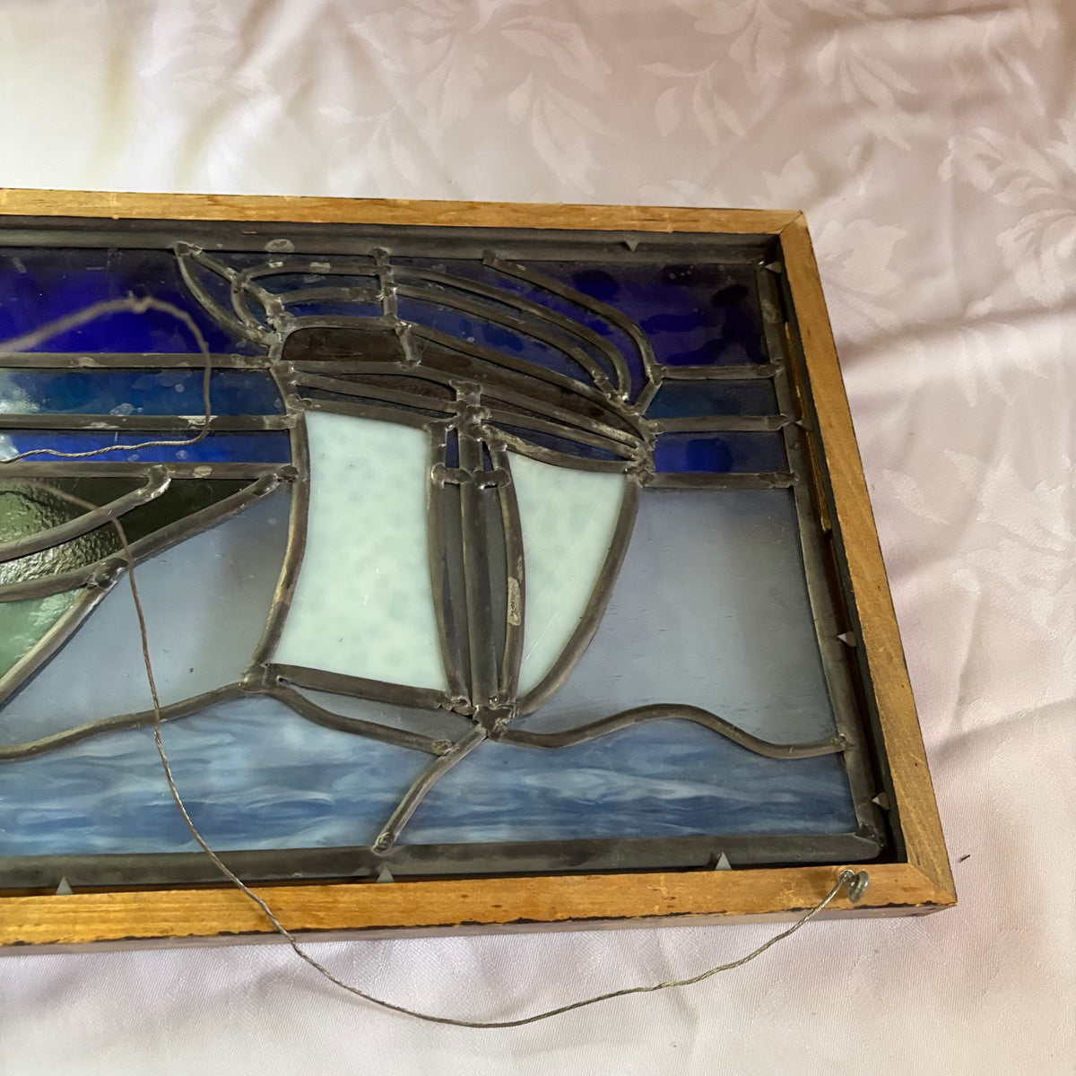 E112 Vintage stained glass window  (19” x 12.5”)