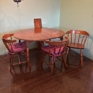W829 As is solid wood table with 3 chairs and 2 extensions (scratches and water/heat marks)