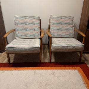 Set of 2 Mid Century Modern Solid Wood Arm Chairs - M310
