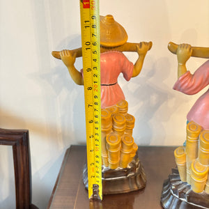 SET OF 2 12" TALL VINTAGE ASIAN CHALKWARE FIGURINES - P139